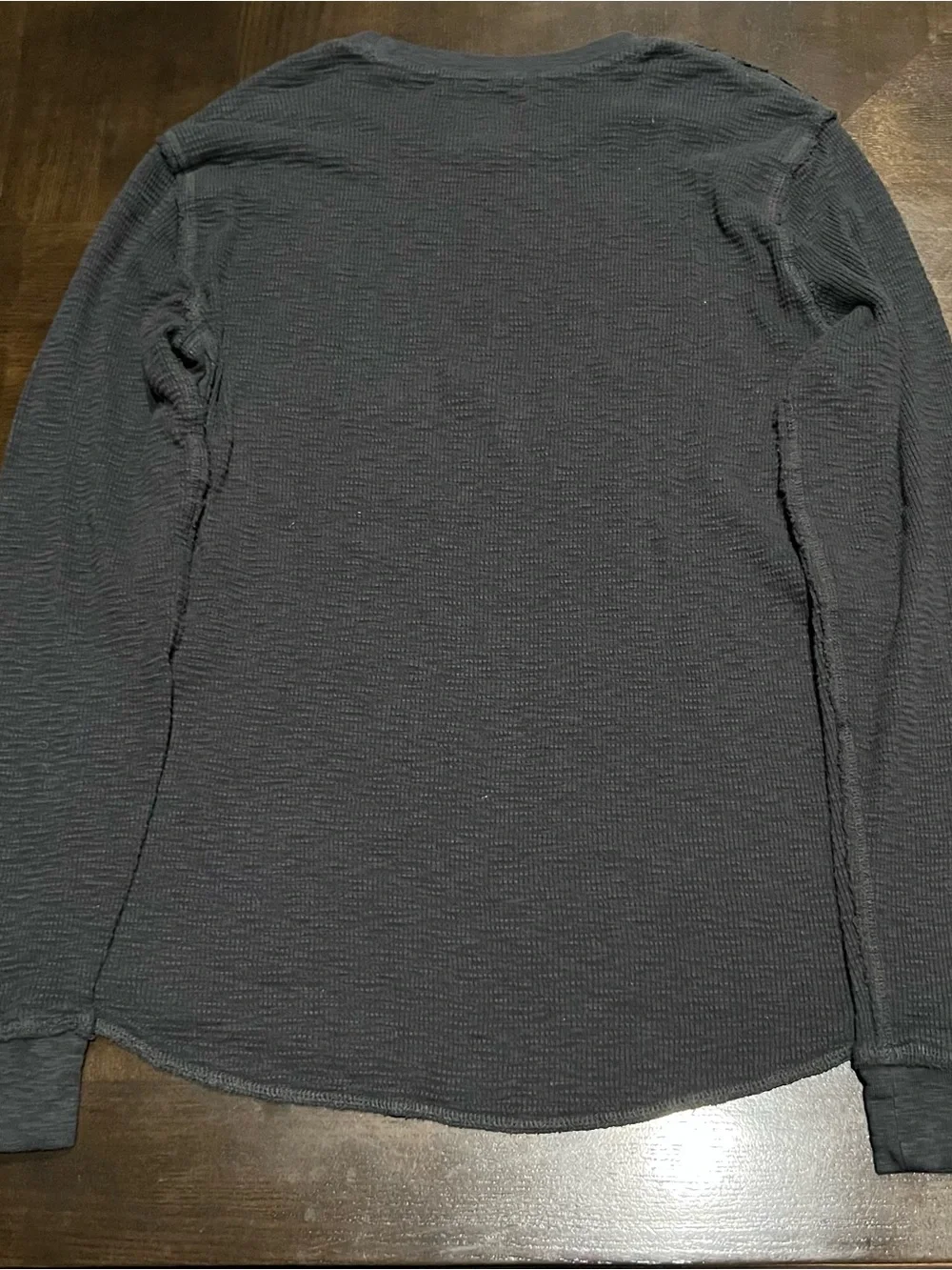 Lucky Brand Black Thermal Waffle Knit Henley Long Top 90s Y2K Size M